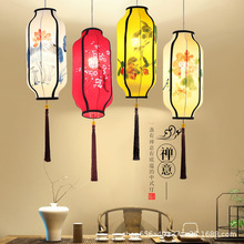 中式布藝手繪橄欖吊燈創意茶樓茶室餐廳火鍋店過道中式紅燈籠吊燈
