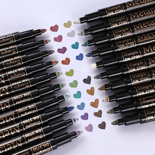 Manufacturer wholesale Guangna color marker pen 3700 hard head 12 colors DIY photo album black card pen metallic color graffiti pen