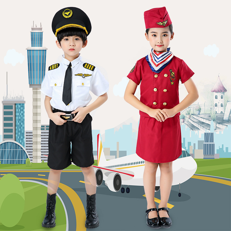 China Captain children clothing boy air force Pilot Empty less Police Uniforms Women Stewardess clothes Role Playing