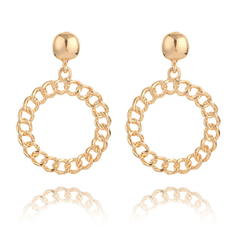 Design Sense Earrings Retro Temperament Personality Simple Circle Chain Tide Fashionable Gold Earrings Wholesale Nihaojewelry display picture 11
