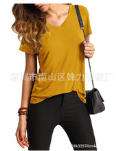 2020新款亚马逊wish速卖通ebay爆款女式纯色V领短袖休闲 T 恤上衣