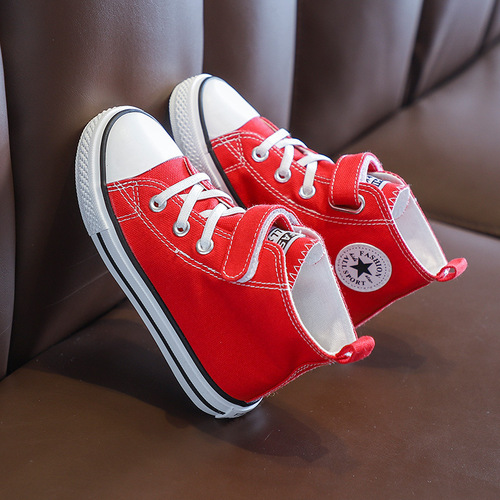 Children's canvas shoes, girls' mid-top sneakers, 2024 spring new style, boys' autumn new style, medium and large children's cloth shoes, trendy