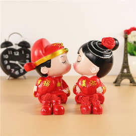 中式风格新款创意婚庆喜庆礼品摆件红色幸福美满情侣吊脚娃娃