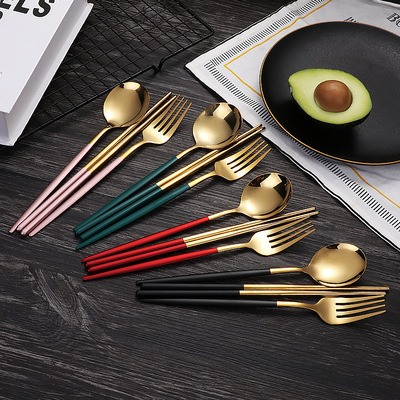 跨境葡萄牙不鏽鋼餐具北歐風便攜刀叉勺筷子套裝西餐禮品定制