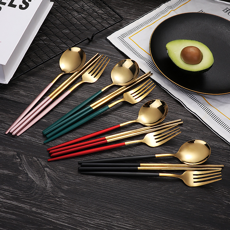 跨境葡萄牙不鏽鋼餐具北歐風便攜刀叉勺筷子套裝西餐禮品定制