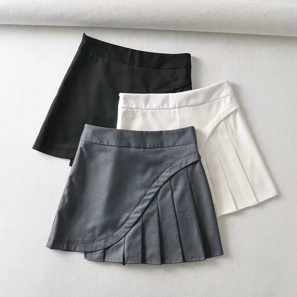 pleated irregular stitching high waist a-line skirt NSAC15011