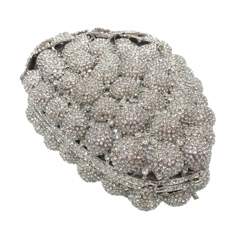 Túi clutch dạ hội đính đá hình quả nho kim loại rỗng — Hoa violet chi tiết 23