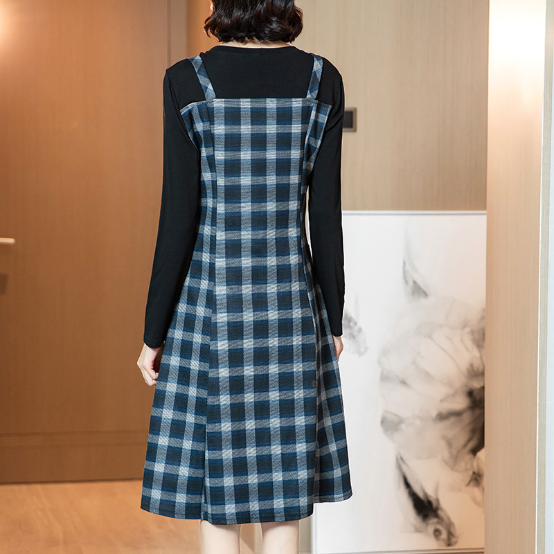 가공 맞춤형 대형 여성 공장 격자 무늬 원피스 가짜 2 지방 MM 허리 슬리밍 약간 뚱뚱한 패션 착용