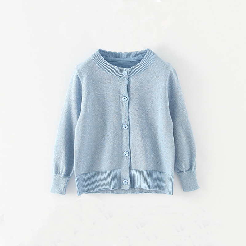 Verano nuevo estilo coreano de los niños oro y plata línea color sólido fino protector solar aire acondicionado camisa niñas punto cardigan al por mayor