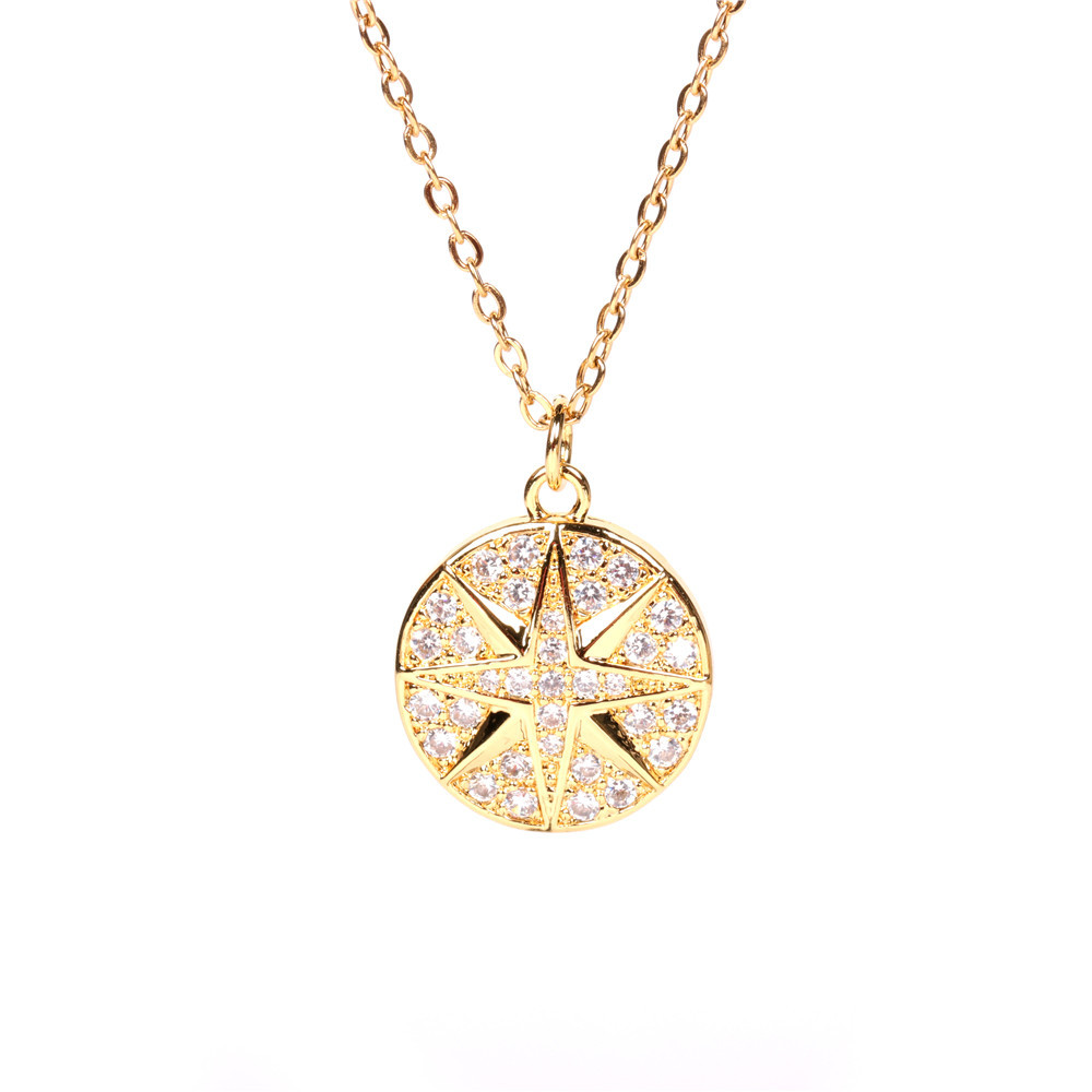 New Round Coin Diamond Pendant Creative Compass Necklace display picture 2