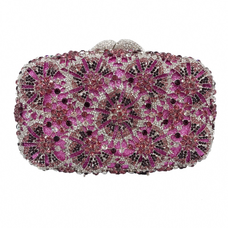Túi clutch nữ đính đá kim loại cầm tay dự tiệc 17.5x5x11 cm — Màu đỏ, Màu tím, Màu xanh lá, Màu xanh lam chi tiết 27