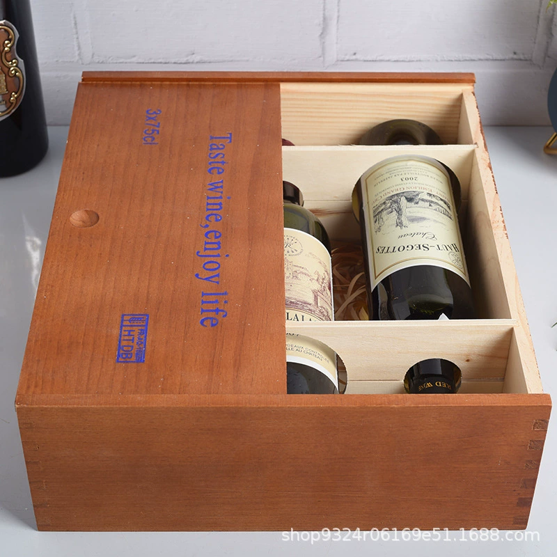 Деревянная Коробка Красного Вина Три Упаковки Коробка Подарка Красного Вина Двухрядный Флип Коробка Красного Вина Упаковывая Коробка Подарка Вина Коробка Хранения