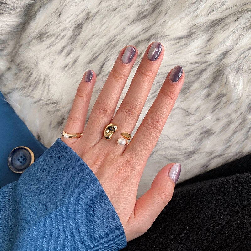 Fashion Geometric Copper Inlay Artificial Pearls Open Ring 1 Piece