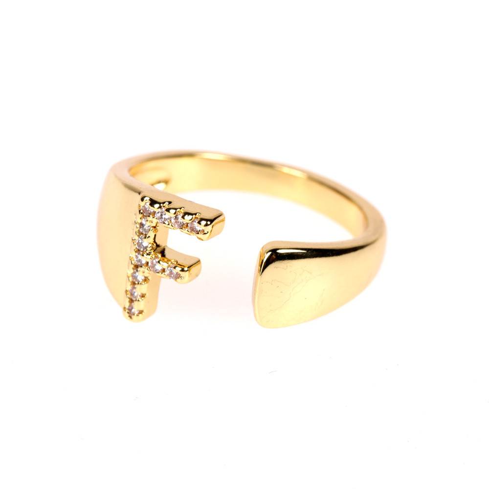 Nuevo Anillo Ajustable De Diamantes De Oro Abierto De 26 Letras display picture 28