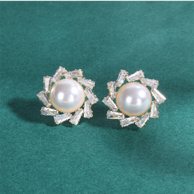 New Sweet S925 Sterling Silver Zircon Pearl Stud Earrings for Women Fashion Jewelry Simple Party Earrings for Girls Holiday Gift