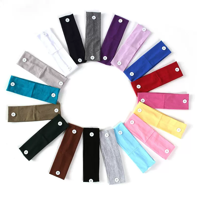 跨境瑜伽头带 纽扣运动发带男女速卖 亚马逊爆款27色可挂口罩