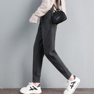 彈力寬松衛褲休閑褲單/加絨加厚運動褲女冬季束腳女褲子外穿棉褲