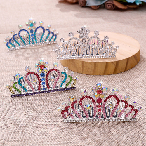 2pcs children baby bling crown headdress baby girl birthday party model show crown princess princess stage hair combs accessories for girls