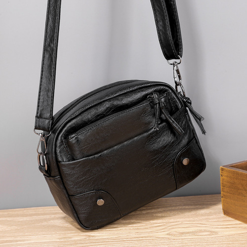 Soft leather small bag for women  new trendy simple retro mobile phone bag multi-compartment travel fashion crossbody small square bag