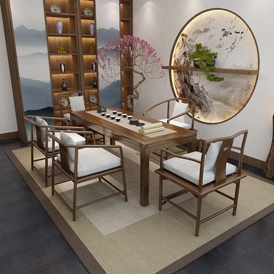 新中式实木禅意复古泡茶桌椅组合 茶艺家具 茶室简约原木办公茶台|ms