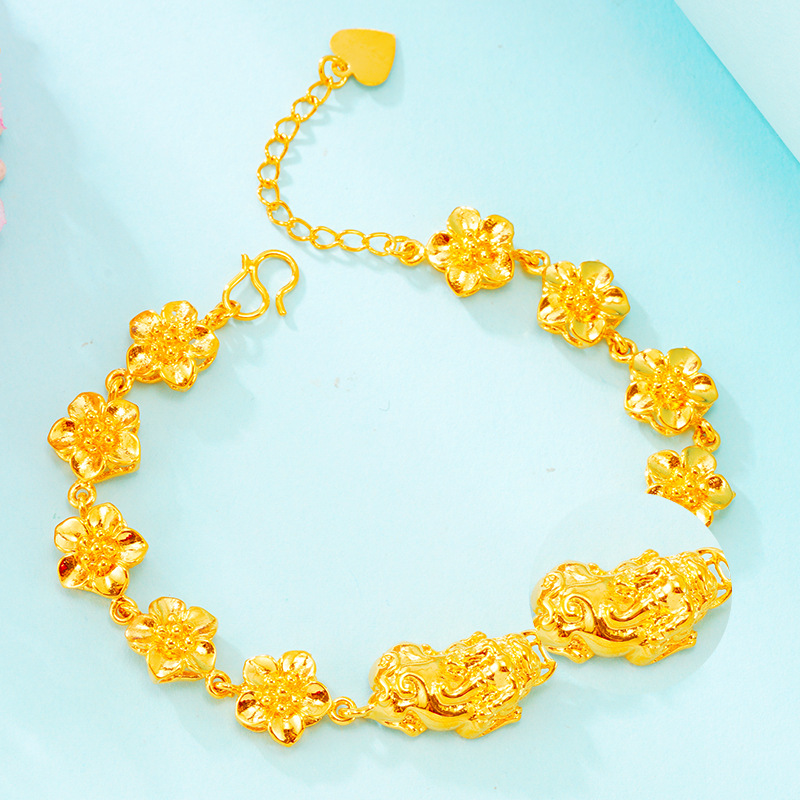 Lujo imitación 24K oro pulsera flor estilo étnico joyería de las mujeres exposición puesto suministro arena oro joyería