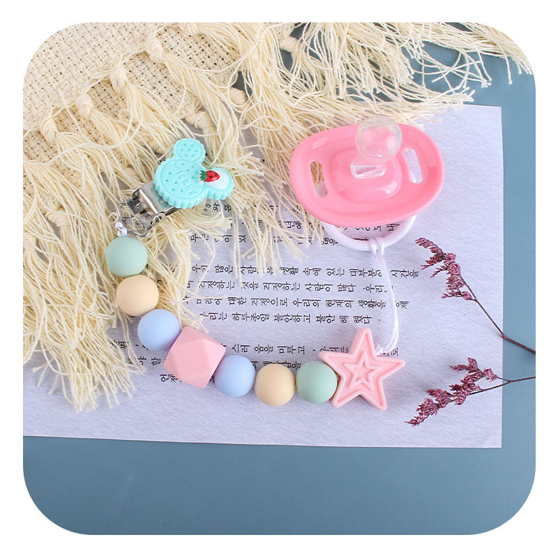 Bebé suministros nuevo Mickey chupete clip bebé mordedor silicona estrella de cinco puntas chupete cadena mordedor palo anti-gota cadena