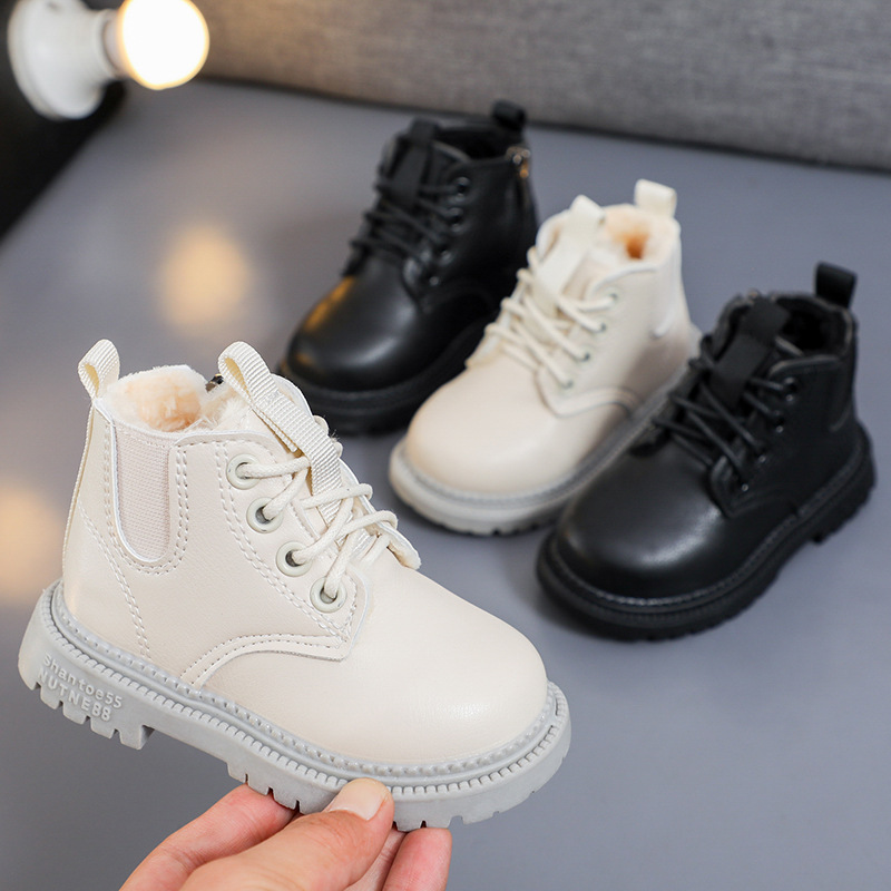 Zapatos de algodón de cuero para niños pequeños y medianos engrosados de algodón para bebés de otoño e invierno_voghion.com