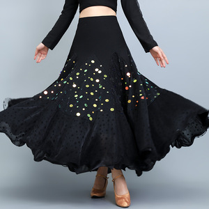 Black with sequined Modern ballroom dance skirts for women girls modern dance long skirt Waltz tango Ballroom dancing swing skirts