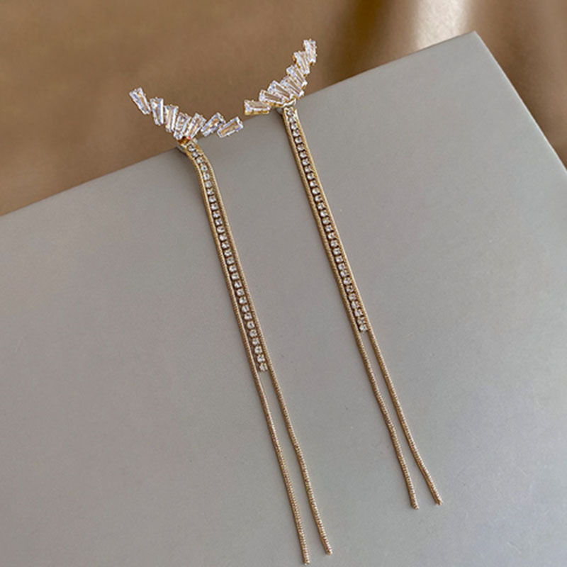 Pendientes Coreanos Largos De Borlas De Diamantes Rotos De Circón De Moda Para Mujer display picture 6