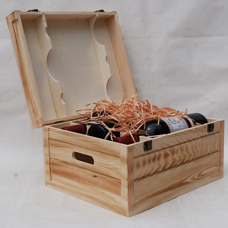 新款松木红酒盒双支包装实木翻盖葡萄酒盒包装礼品盒定制|ru