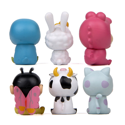 6 Xiaosheng cosplay dinosaur rabbit figures, fresh and versatile, super cute, creative landscaping dolls, desktop decorations