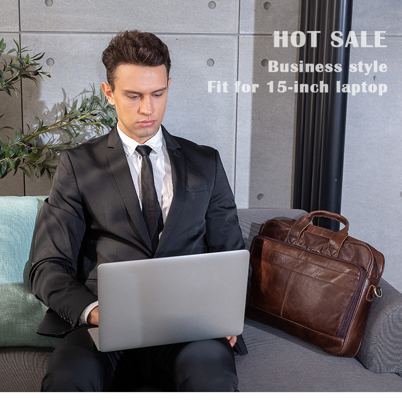 Túi xách công sở đeo chéo một vai cho nam bằng da thật, đựng vừa laptop 15,6 inch — 8841 hoa văn vải đen, Cà phê, 8368 Ngựa Điên Nâu Đỏ, 8368 màu nâu chi tiết 8