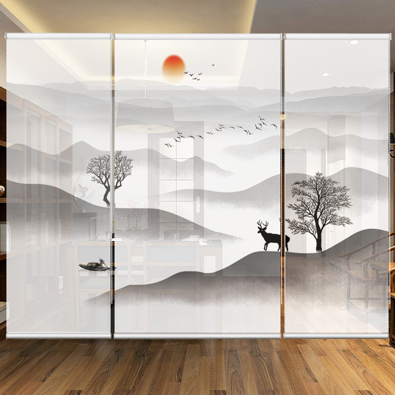 Select Image Link: New Chinese-Style Ink Wash Landscape Scroll Curtain for Office, Living Room, Screen Partition, Window Curtain, Door Curtain, Sunshade