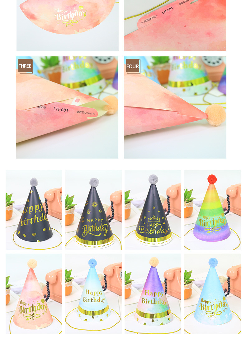 Hot Stamping Cake Letters Birthday Hats Decoration Fur Ball Caps Party Tricorne Wholesale display picture 7