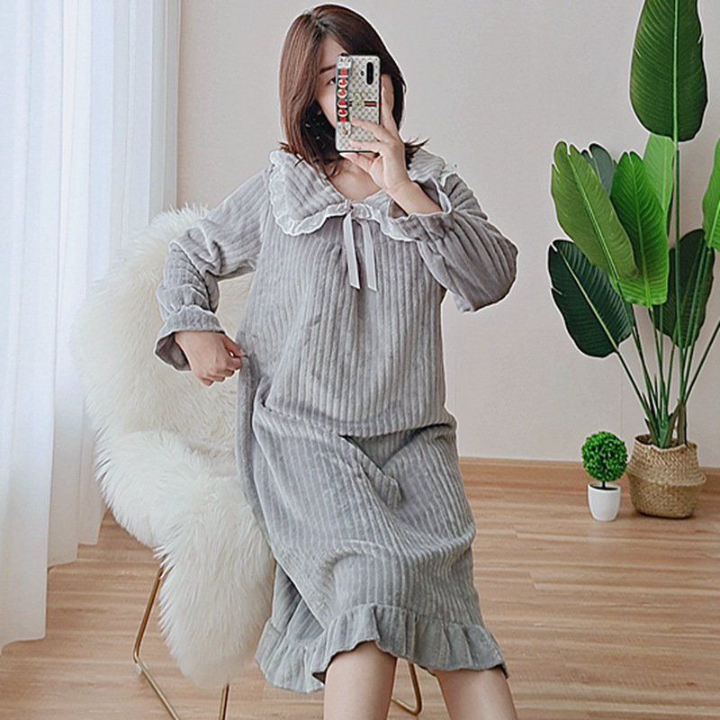 LJH婦人雅灰-フランネル抽せんレースサイドスリーパー