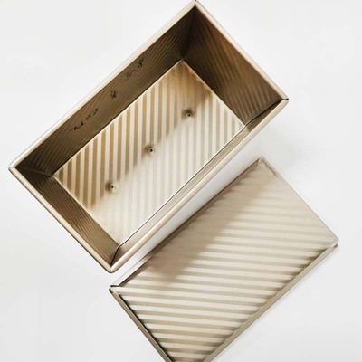 烘焙帶蓋土司盒長方形金色波紋450g金色面包土司盒不粘帶蓋吐司盒