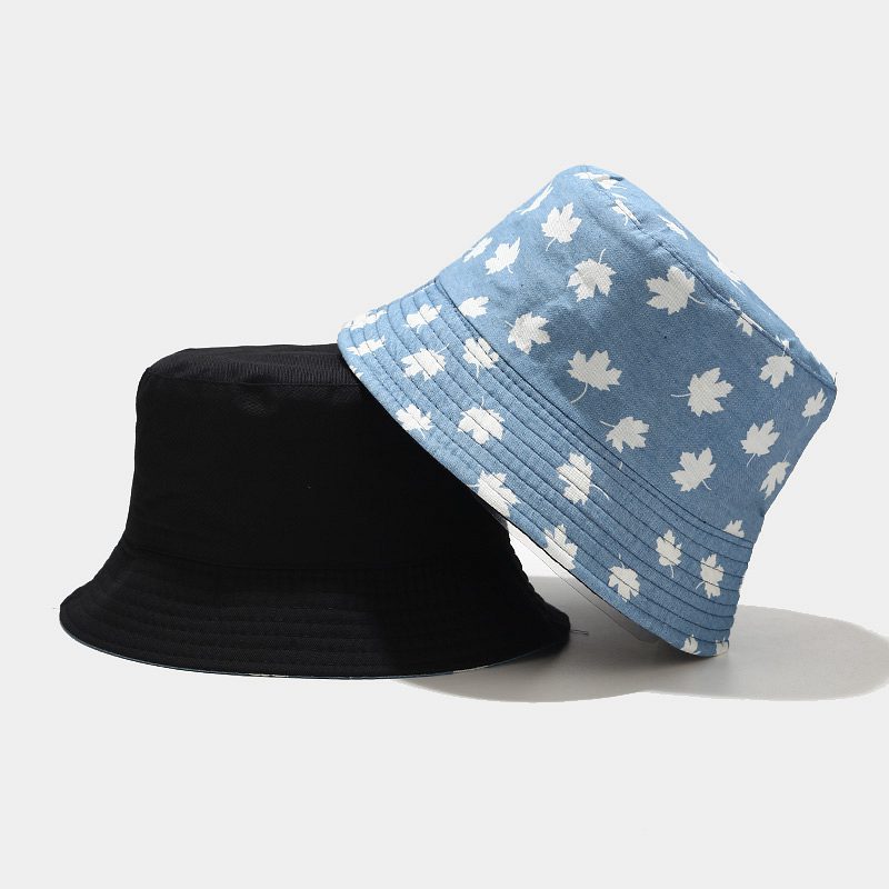 Sombrero de Pescador Reversible con Estampado de Hojas de Arce, Estilo 2025, para Mujer, Protección Solar para Exteriores, Sombrero de Mezclilla