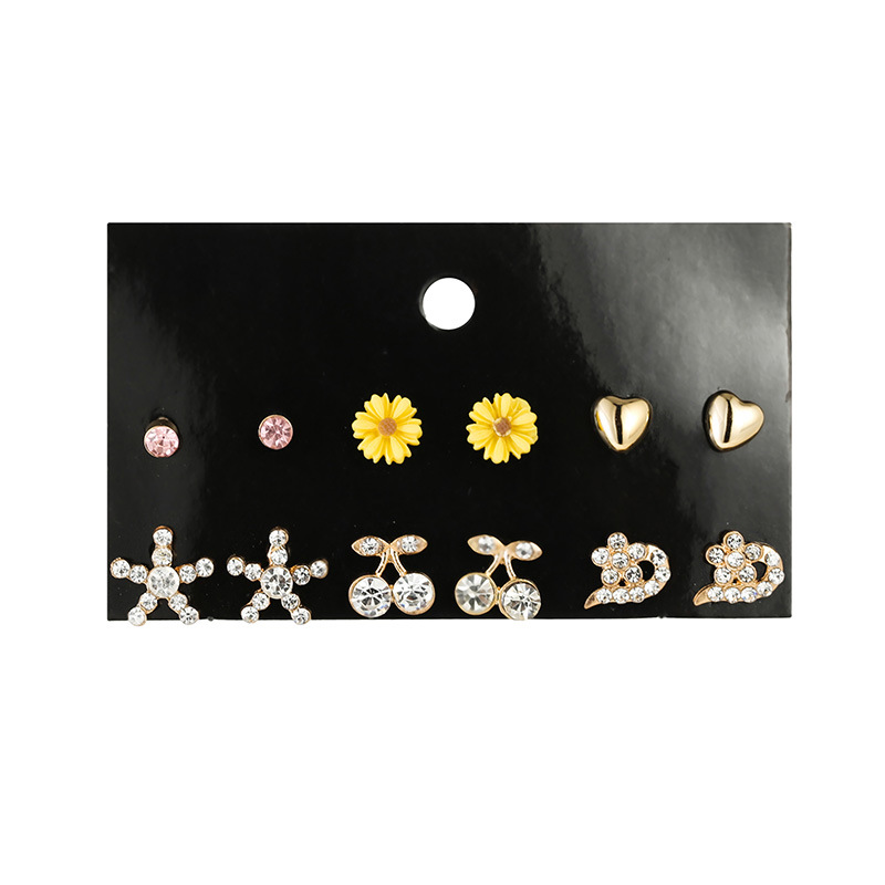 6 Pairs Of Combination Earrings New Diamond Earrings Golden Ear Jewelry Wholesale Nihaojewelry display picture 2