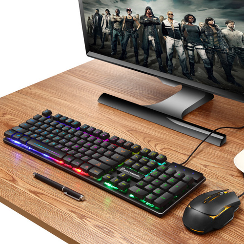 Milang T6 luminous gaming keyboard and mouse set Internet cafe installed wired USB rainbow floating backlight keyboard and mouse