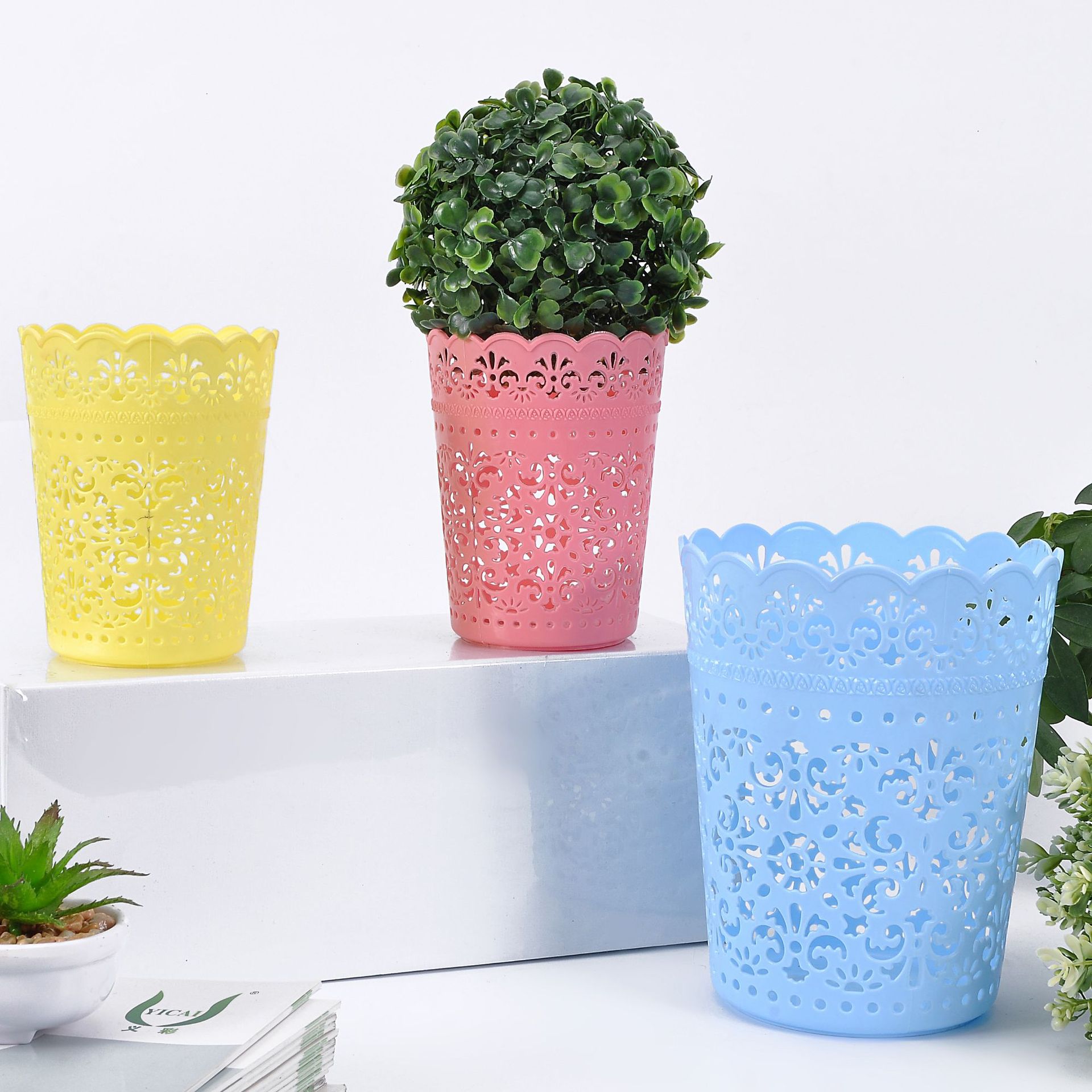 清仓大甩卖爆款2511系列花孔镂空纸篓 蕾丝皇冠花盆 塑料花盆详情图5