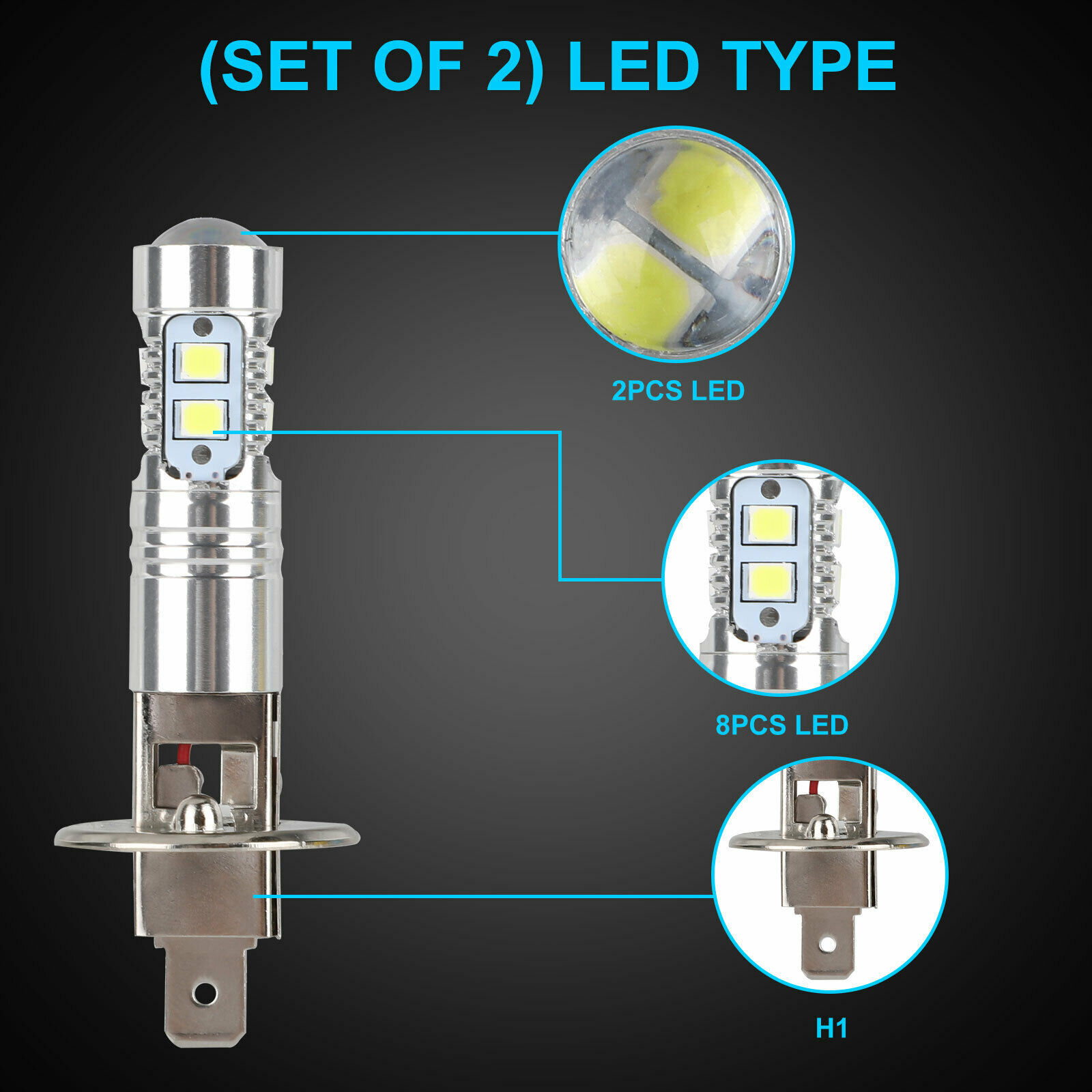 EBAY venta caliente h1 lámpara de faro LED 6000k luz de haz alto y bajo 100w luz de niebla de alto brillo blanco