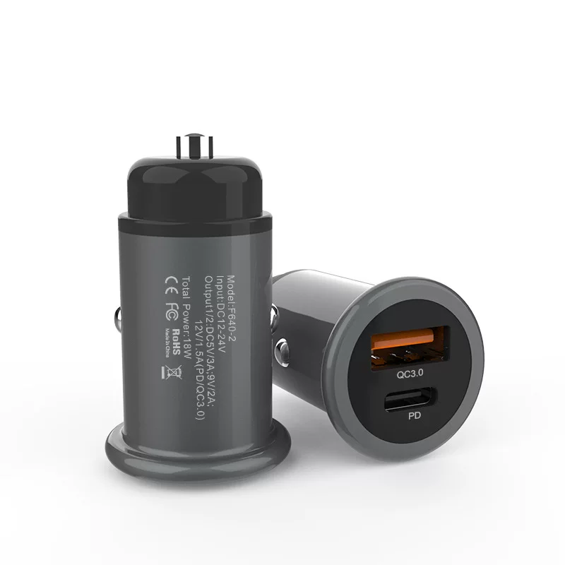 автомобильное зарядное устройство F640 / F640-2, QC3.0 + PD (или двойной QC), компактная быстрая зарядка 15W