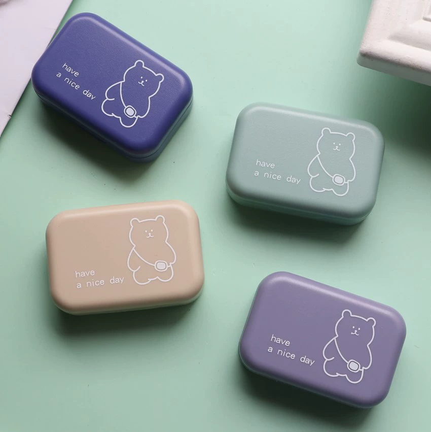 Contact Lens Case Set, Compact Storage Box with Mirror, Tweezers & Applicator, 62×42×22 mm