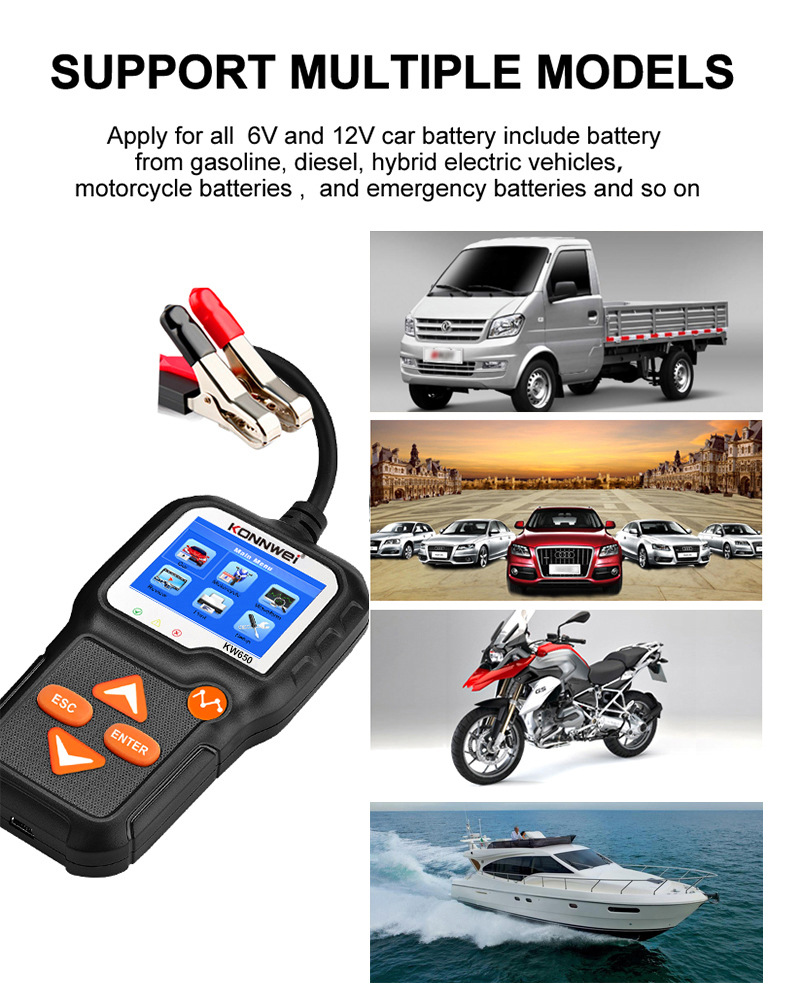 KW650 Car battery tester 6V-12V for Motorcycle Vehicles Battery