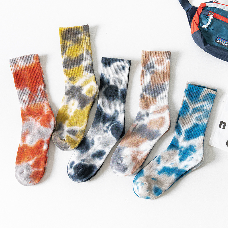 Tie-dye socks men and women cotton tide...