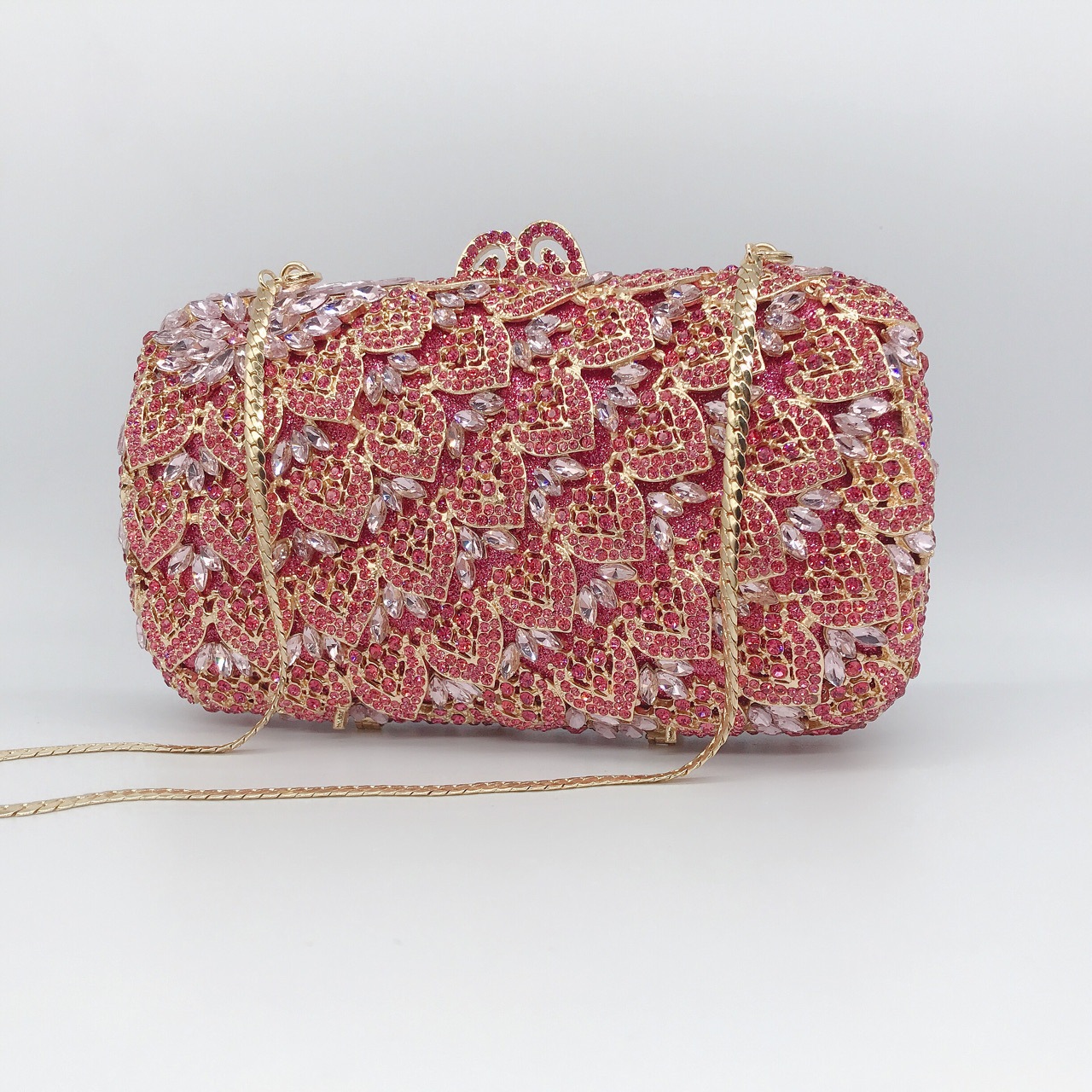Túi clutch nữ đính đá dạ hội cầm tay kim loại lấp lánh — Màu hồng, Màu tím đen, Màu đen, Màu vàng nhạt chi tiết 2