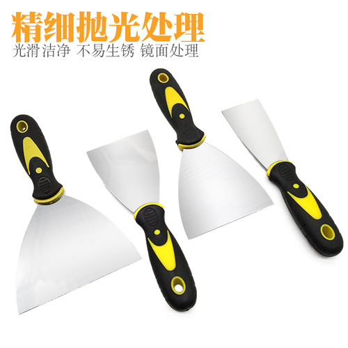 Factory direct sales putty knife two-color plastic handle shovel knife does not fall off the carbon steel blade willfully tough and complete specifications