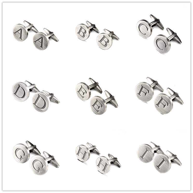 跨境專供男士古銀字母袖口袖扣法式襯衫袖扣結婚袖扣Cufflinks