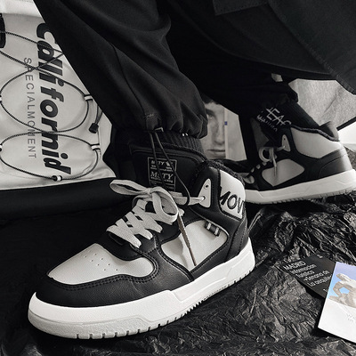 秋冬季高帮鞋子男韩版潮流百搭影子灰男鞋休闲板鞋小白鞋加绒棉鞋