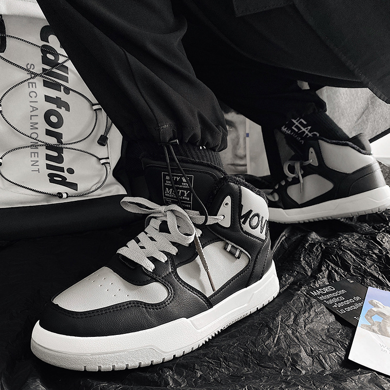 秋冬季高帮鞋子男韩版潮流百搭影子灰男鞋休闲板鞋小白鞋加绒棉鞋